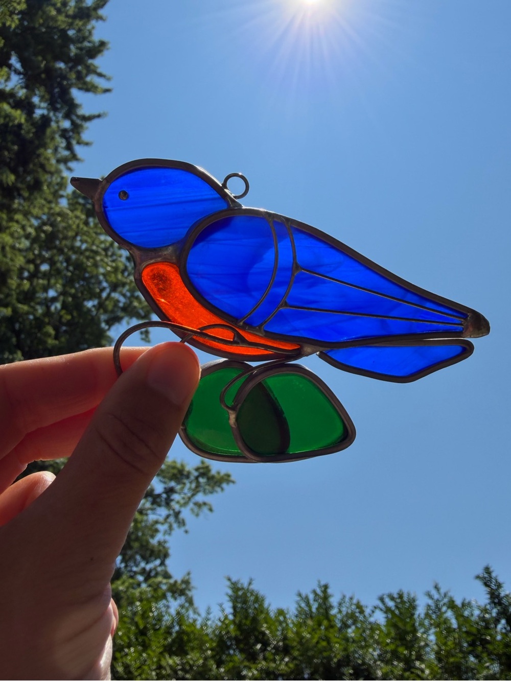 Vintage Stained Glass Blue Bird Sun Catcher